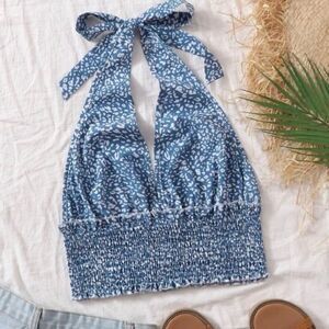 Shein Floral Backless Tie Halter Top